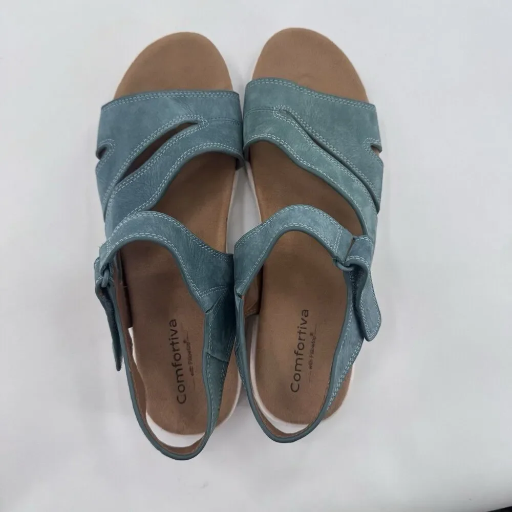 Comfortiva Leather Teal Women’s Sandal w/pillowtop Sz 11 M Fast Shipping